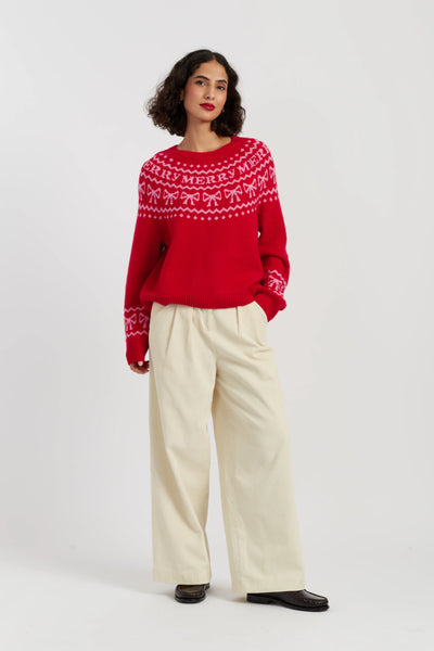 Red Wool-Cashmere Let's Be Merry Sweater