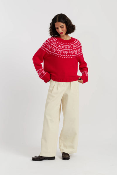 Red Wool-Cashmere Let's Be Merry Sweater