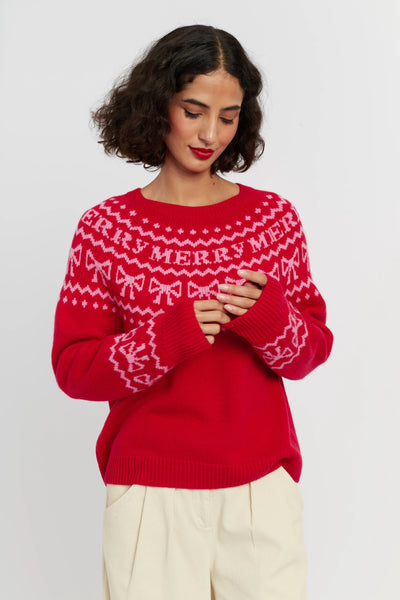 Red Wool-Cashmere Let's Be Merry Sweater