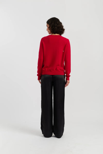 Red Wool-Cashmere Bow Embroidered Sweater