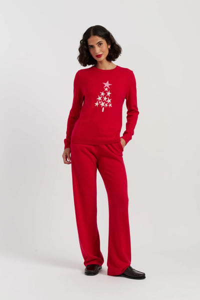 Red Wool-Cashmere Star Tree Sweater