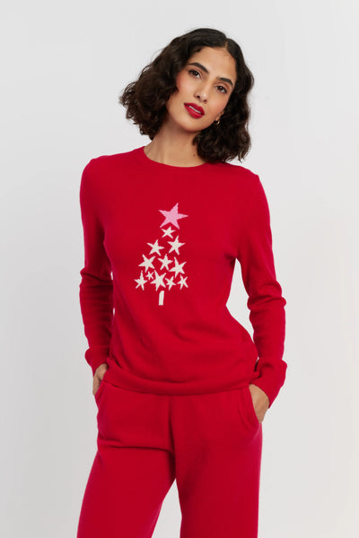 Red Wool-Cashmere Star Tree Sweater