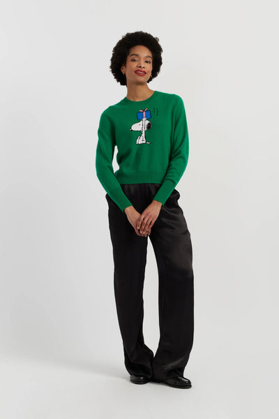 Green Wool-Cashmere Snoopy's Gift Sweater