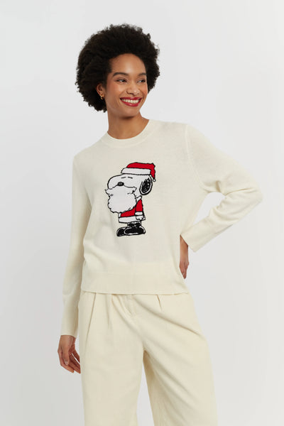Cream Wool-Cashmere Snoopy Santa Sweater