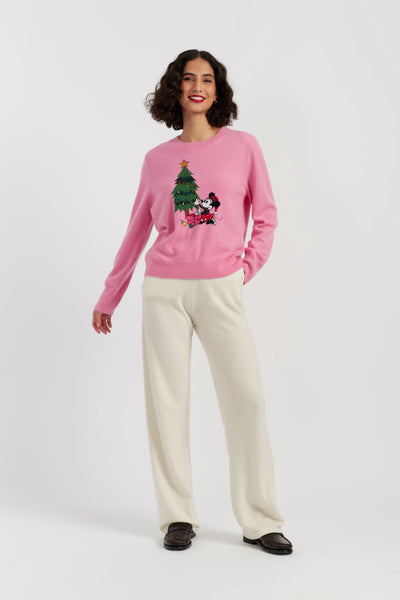 Pink Wool-Cashmere Minnie Christmas Sweater