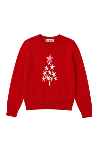 Red Wool-Cashmere Star Tree Sweater