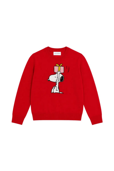 Red Wool-Cashmere Snoopy's Gift Sweater
