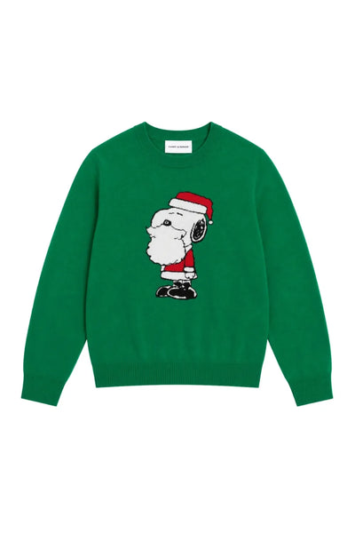 Green Wool-Cashmere Snoopy Santa Sweater