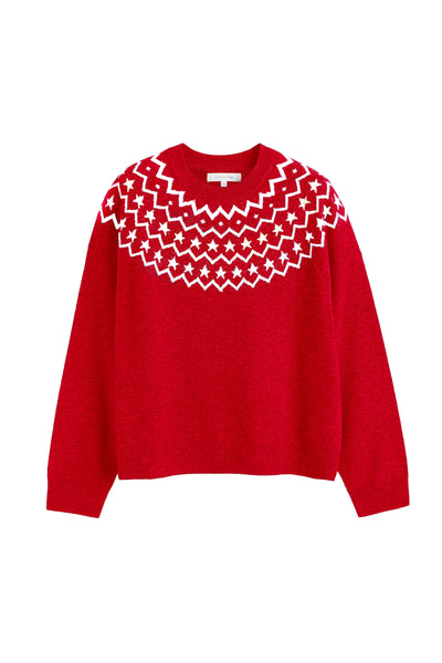Red sweater with white pattern on a white background
