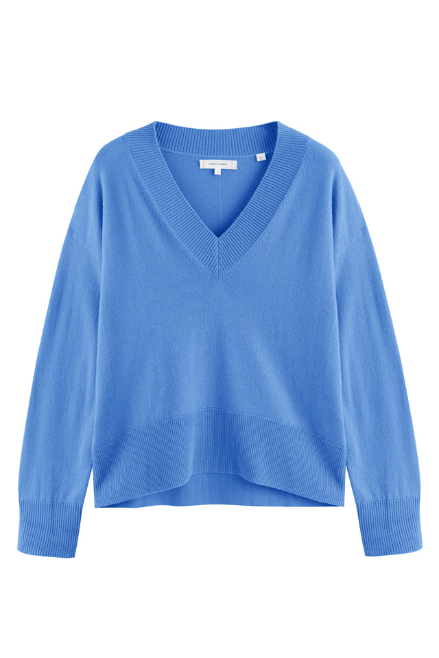 Powder-Blue Wool-Cashmere V-Neck Sweater image 2