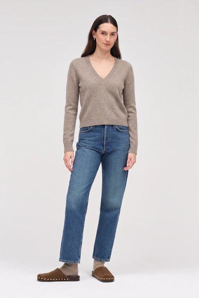 Mushroom Wool-Cashmere V-neck Sweater