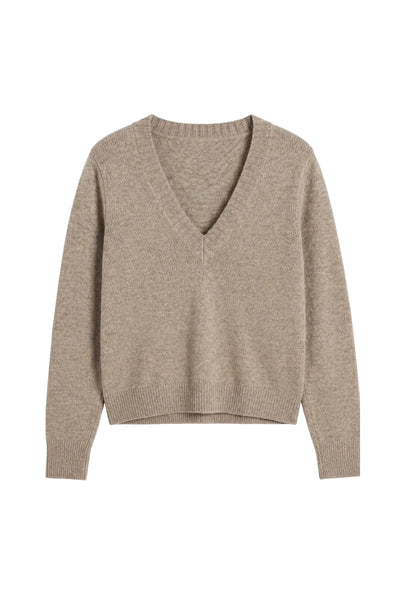 Mushroom Wool-Cashmere V-neck Sweater