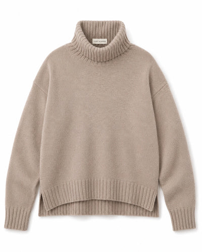 Warm-Oatmeal Pure Cashmere Relaxed Rollneck Sweater