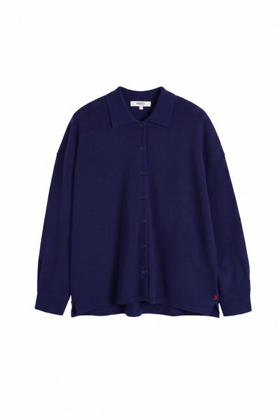 Navy Wool-Cashmere Relaxed Shirt