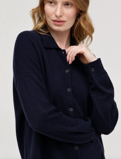 Navy Wool-Cashmere Relaxed Shirt