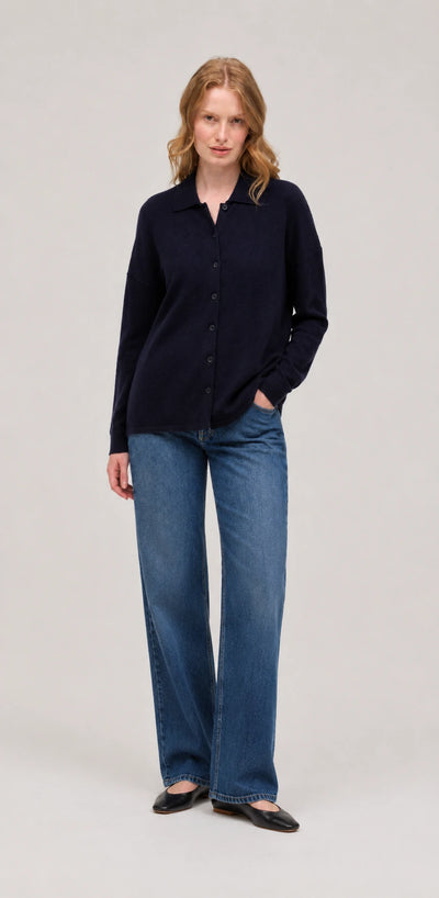 Navy Wool-Cashmere Relaxed Shirt