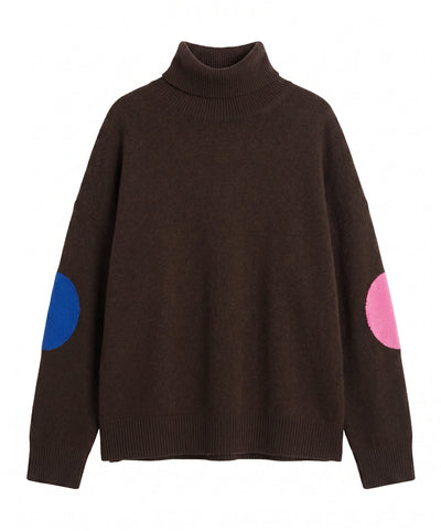 Chocolate Wool-Cashmere Elbow Patch Rollneck Sweater
