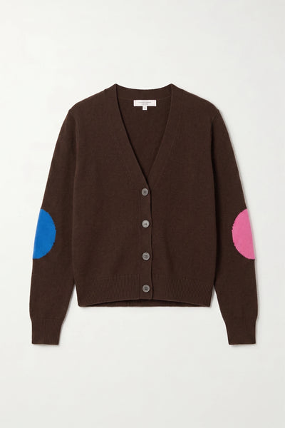 Chocolate Wool-Cashmere Elbow Patch Cardigan