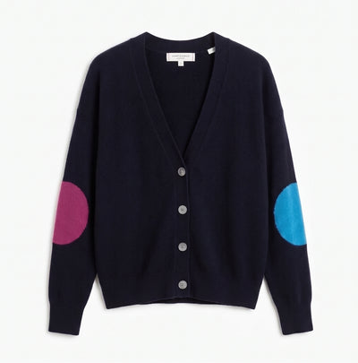 Navy Wool-Cashmere Elbow Patch Cardigan