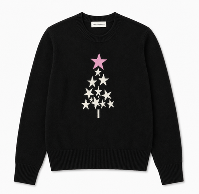 Black Wool-Cashmere Star Tree Sweater