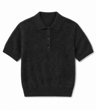 Black Brushed Cashmere Polo Tee