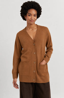 Toffee Wool-Cashmere Long Cardigan
