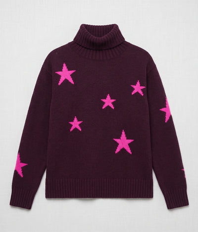 Aubergine Wool-Cashmere Star Rollneck Sweater