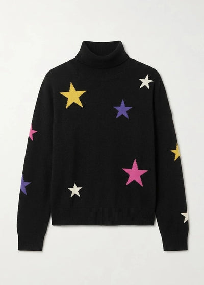Black Wool-Cashmere Star Rollneck Sweater