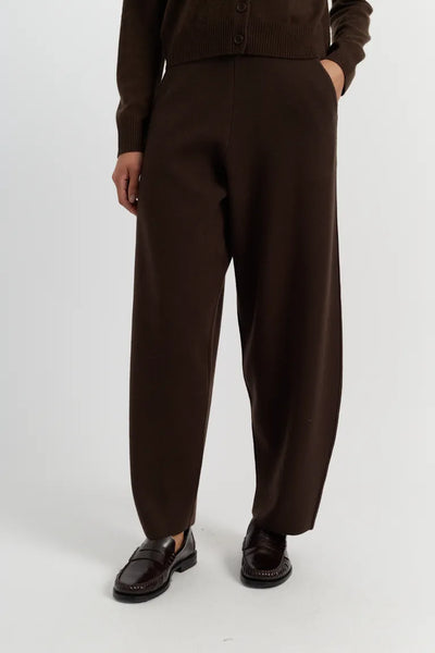 Chocolate Wool-Cashmere Barrel Pants
