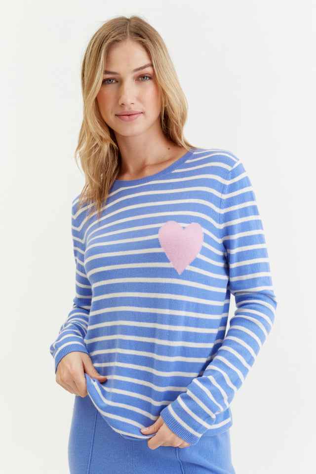 Powder-Blue Breton Heart Wool-Cashmere Sweater image 1