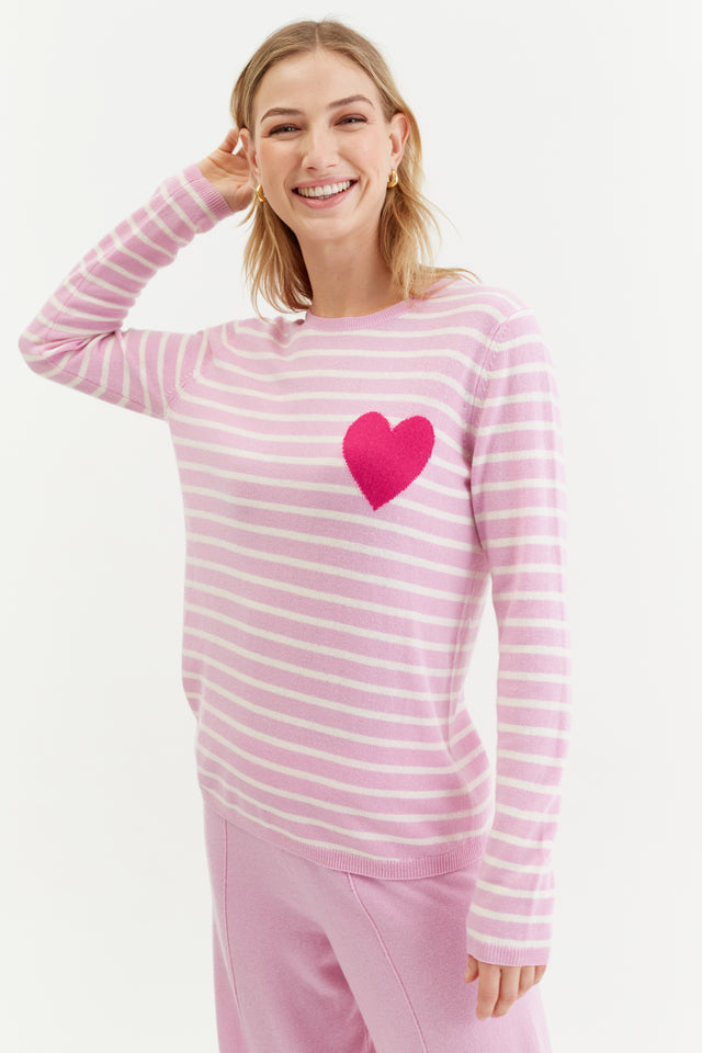 Pink-Lemonade Breton Heart Wool-Cashmere Sweater image 1