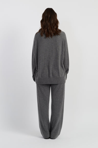 Grey-Melange Pure Cashmere Slouchy Sweater