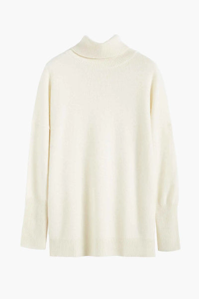 Cream Pure Cashmere Rollneck Sweater
