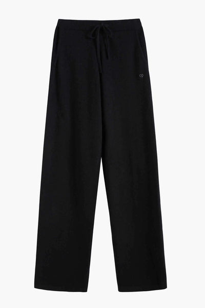 Black pants with a drawstring on a white background