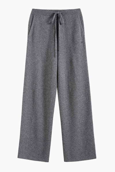 Grey-Melange Pure Cashmere Wide-Leg Track Pants
