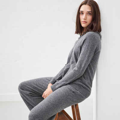 Mid-Grey Pure Cashmere Wide-Leg Track Pants