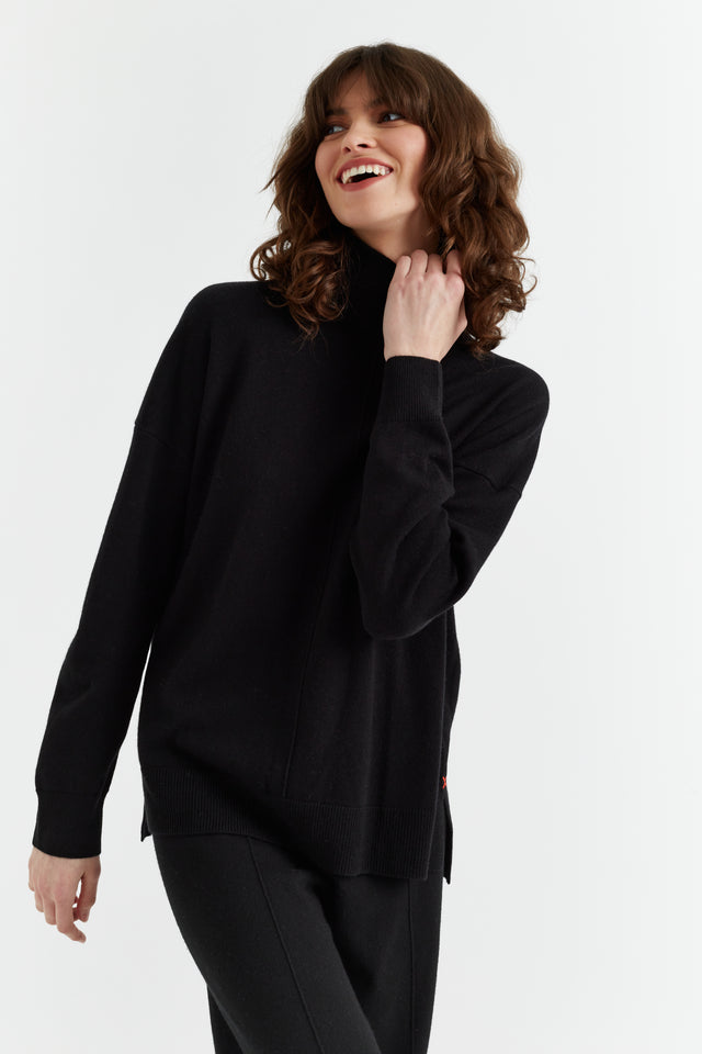 Black Wool-Cashmere Relaxed Rollneck Sweater image 1