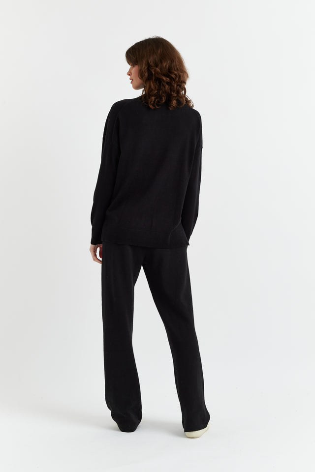 Black Wool-Cashmere Relaxed Rollneck Sweater image 3