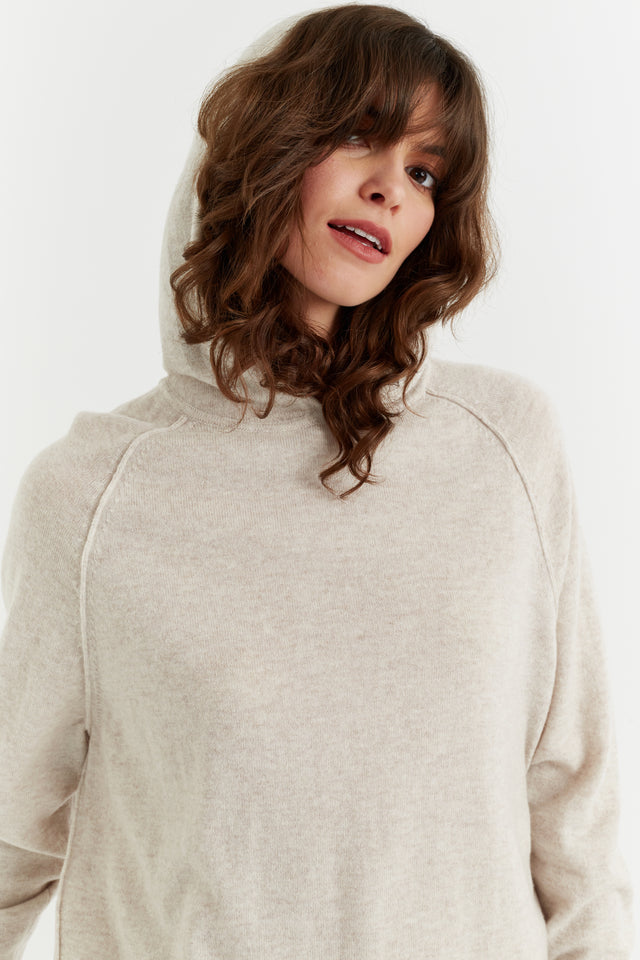 Light-Oatmeal Wool-Cashmere Boxy Hoodie image 3