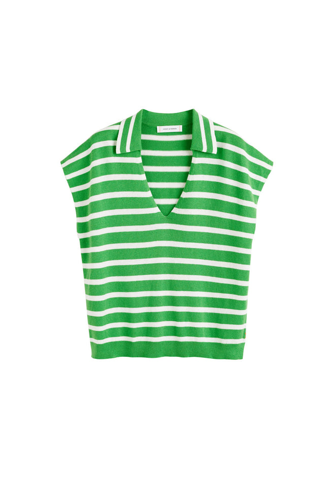 Green Cotton-Linen Breton Polo T-shirt image 2