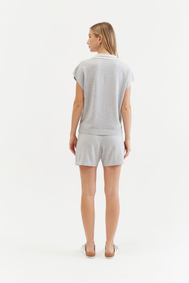 Grey Cotton-Linen Polo T-shirt image 3