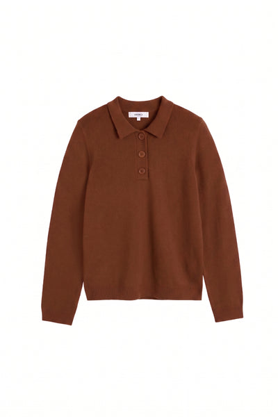 Toffee Wool-Cashmere Polo Sweater