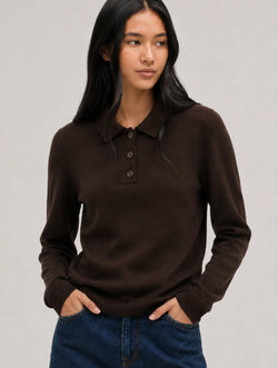 Chocolate Wool-Cashmere Polo Sweater