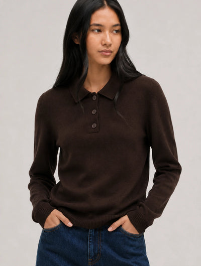 Chocolate Wool-Cashmere Polo Sweater