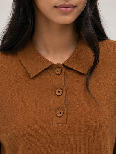 Toffee Wool-Cashmere Polo Sweater