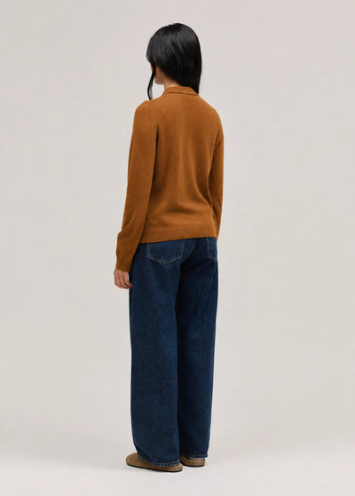Toffee Wool-Cashmere Polo Sweater