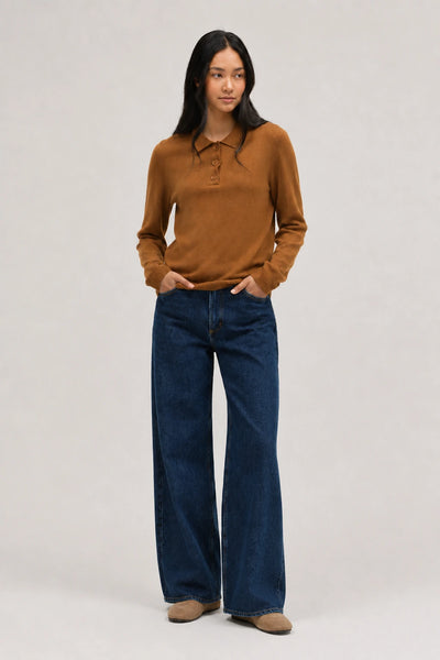 Toffee Wool-Cashmere Polo Sweater