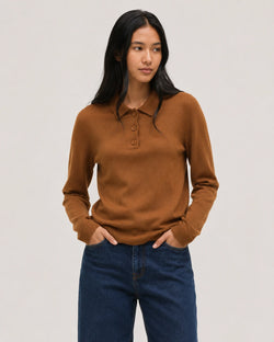 Toffee Wool-Cashmere Polo Sweater