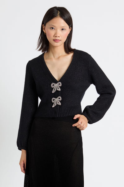 black-laura-whitmore-embellished-bow-cardigan