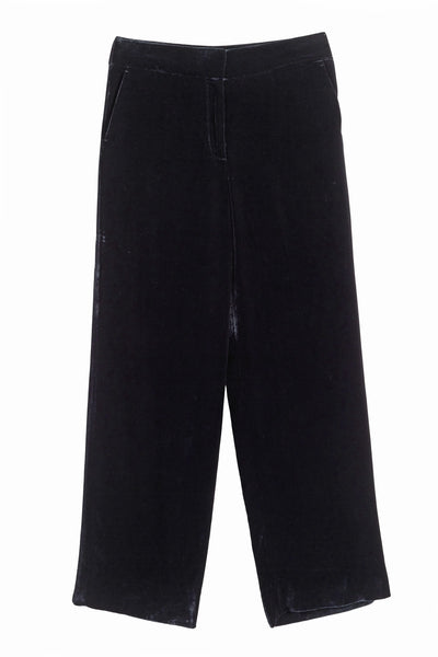Black Viscose Velvet Trousers